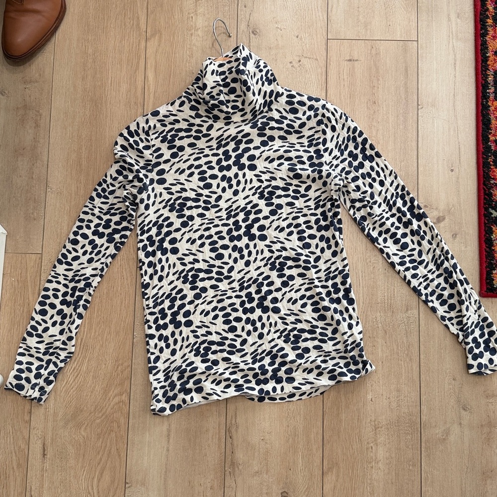 J. Crew Black and White Polka Dot Turtleneck Top
